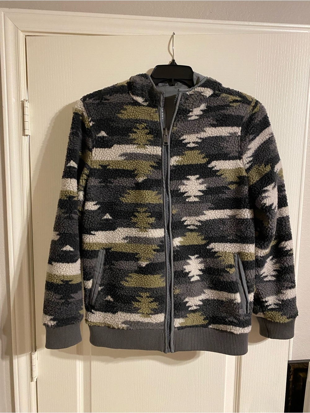 Men's Fleece Zip-Up Reversible Coat - Olive Grey Camo